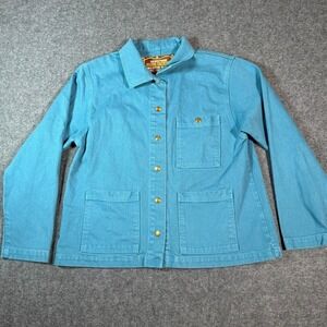 Big Bud Press Work Jacket‎ Teal Blue 100 Cotton Denim XS Boho USA Lux 14 Oz